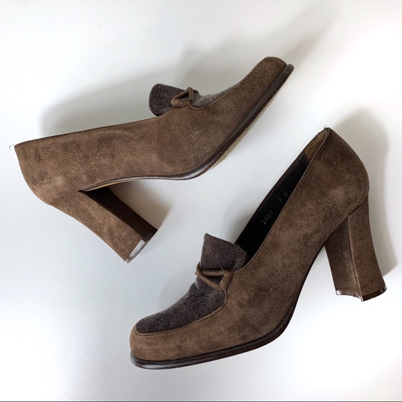 Pura Lopez Brown Suede Chunky Heel Loafer main image 2